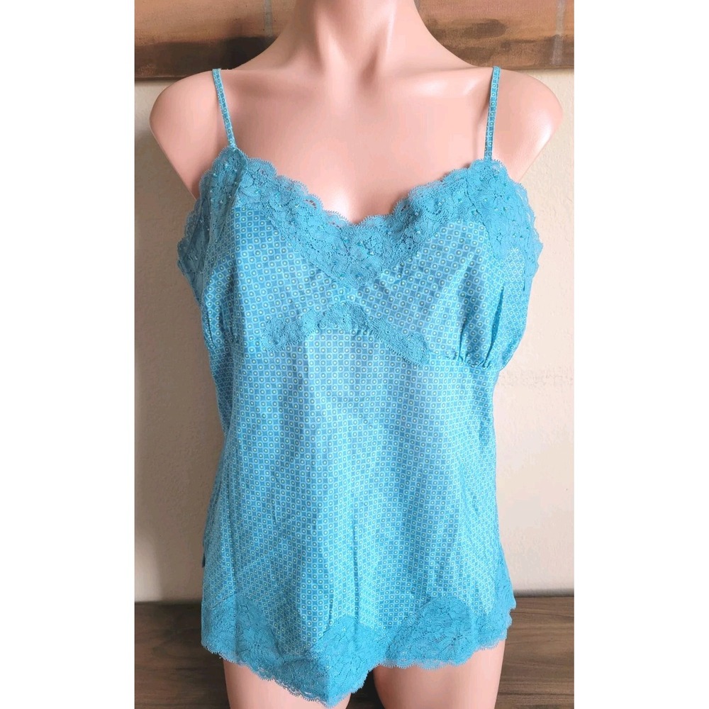 Express Studio Blue Dot Lace Babydoll Cami Spaghetti Strap Top Size L Y2K NEW